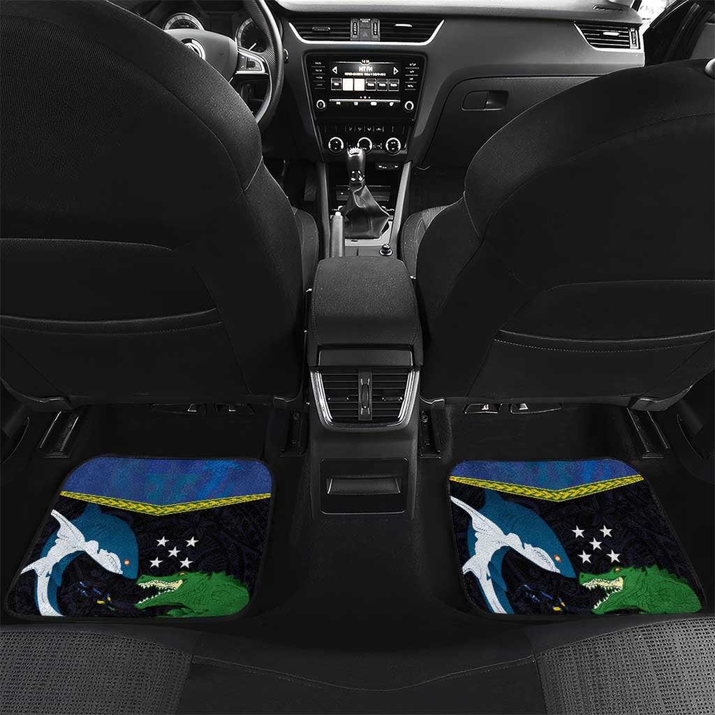 Custom Solomon Islands Rugby Car Mats Arty Shark and Crocodile Solomon Islands National Emblems