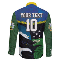 Custom Solomon Islands Rugby Family Matching Short Sleeve Bodycon Dress and Hawaiian Shirt Arty Shark and Crocodile Solomon Islands National Emblems