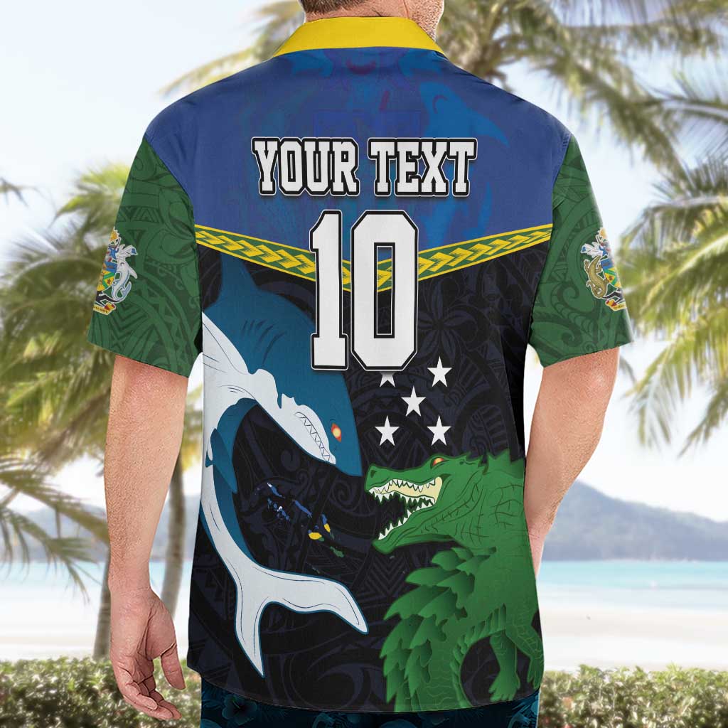 Custom Solomon Islands Rugby Hawaiian Shirt Arty Shark and Crocodile Solomon Islands National Emblems