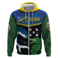 Custom Solomon Islands Rugby Hoodie Arty Shark and Crocodile Solomon Islands National Emblems