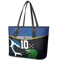 Custom Solomon Islands Rugby Leather Tote Bag Arty Shark and Crocodile Solomon Islands National Emblems