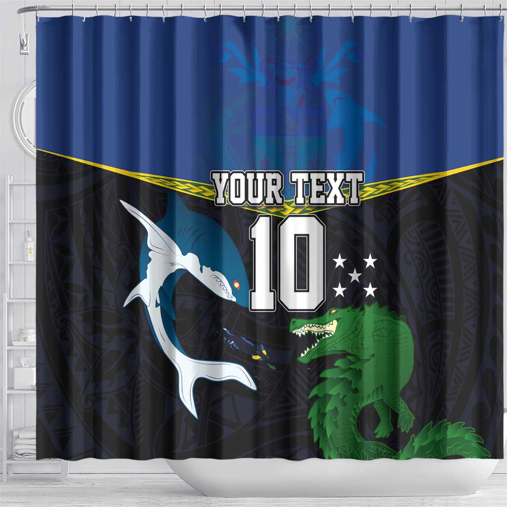 Custom Solomon Islands Rugby Shower Curtain Arty Shark and Crocodile Solomon Islands National Emblems