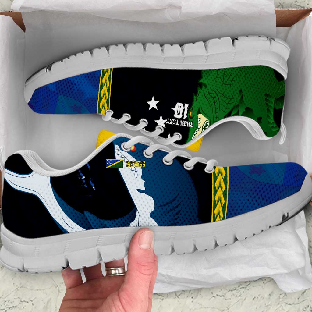 Custom Solomon Islands Rugby Sneakers Arty Shark and Crocodile - Solomon Islands National Emblems