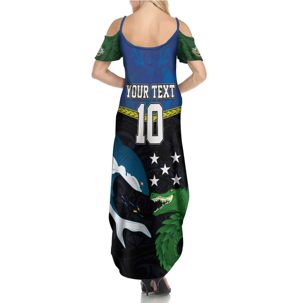 Custom Solomon Islands Rugby Summer Maxi Dress Arty Shark and Crocodile Solomon Islands National Emblems