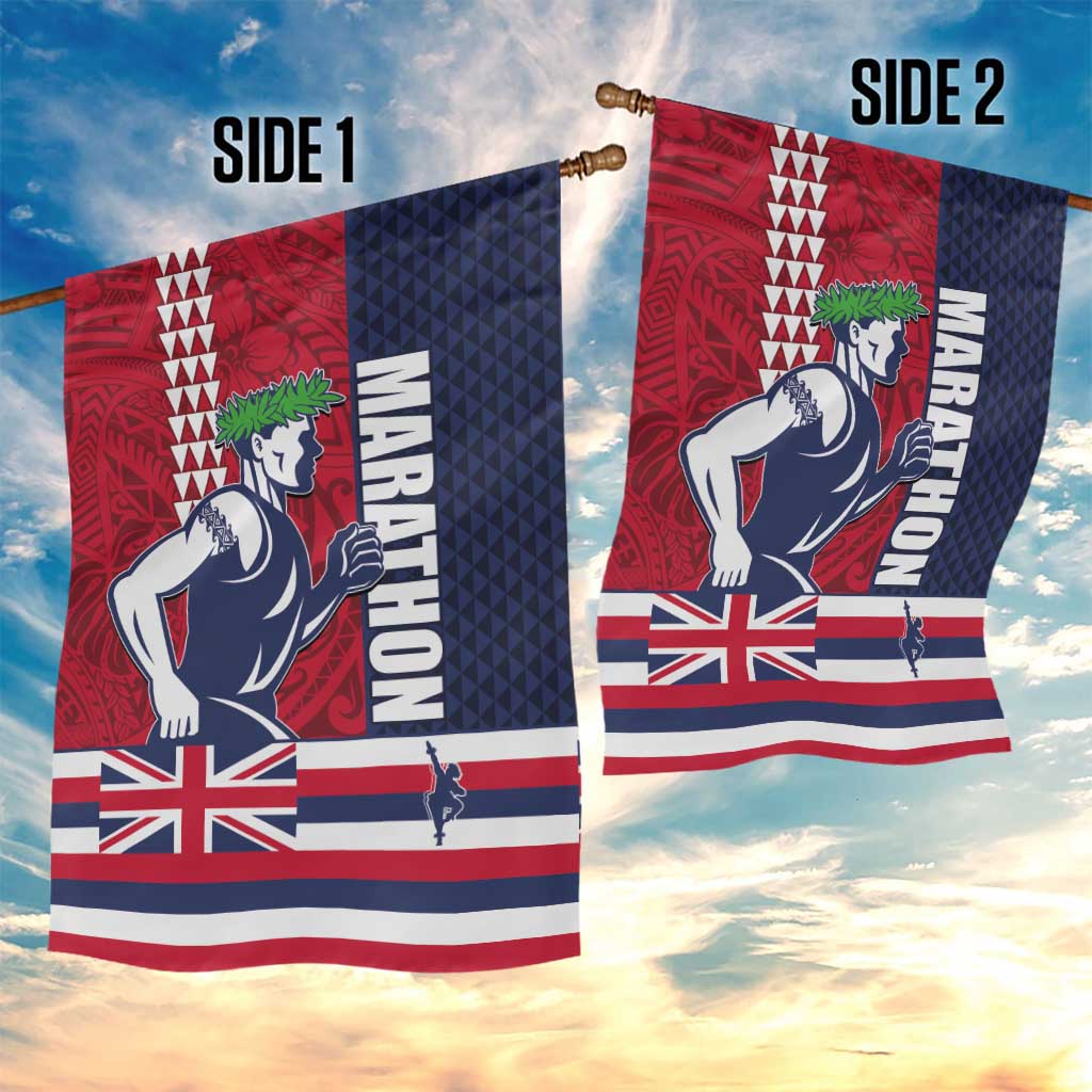 Honolulu Running 2024 Garden Flag Marathon Competition Hula Runner and Kakau Art Tattoo