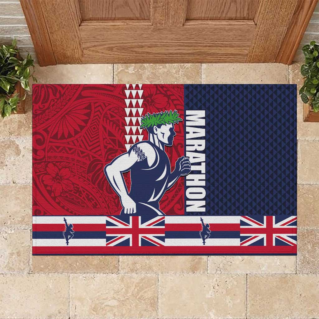 Honolulu Running 2024 Rubber Doormat Marathon Competition Hula Runner and Kakau Art Tattoo