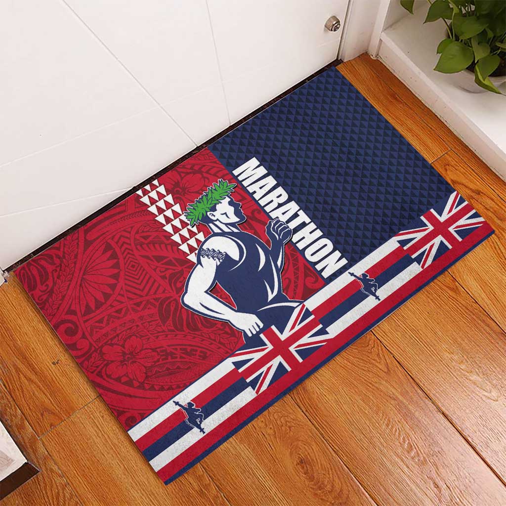 Honolulu Running 2024 Rubber Doormat Marathon Competition Hula Runner and Kakau Art Tattoo