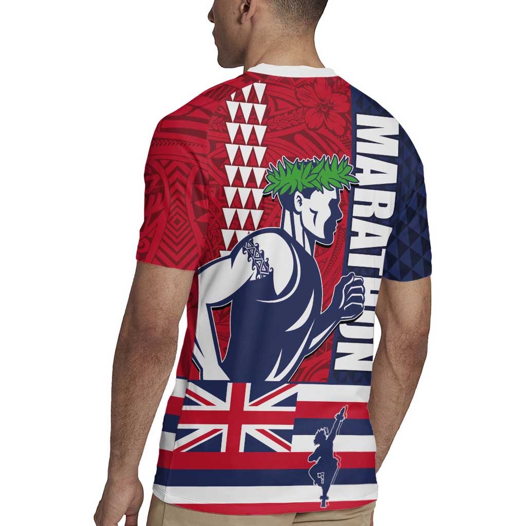 Honolulu Running 2024 Rugby Jersey Marathon Competition Hula Runner and Kakau Art Tattoo