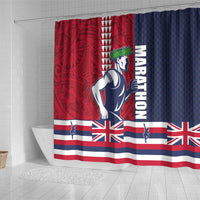 Honolulu Running 2024 Shower Curtain Marathon Competition Hula Runner and Kakau Art Tattoo