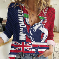 Honolulu Running 2024 Women Casual Shirt Marathon Competition Hula Runner and Kakau Art Tattoo