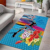 Honolulu Anniversary 52nd Running Area Rug Marathon Competition Kakau Pattern Blue Color