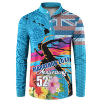 Honolulu Anniversary 52nd Running Button Sweatshirt Marathon Competition Kakau Pattern Blue Color