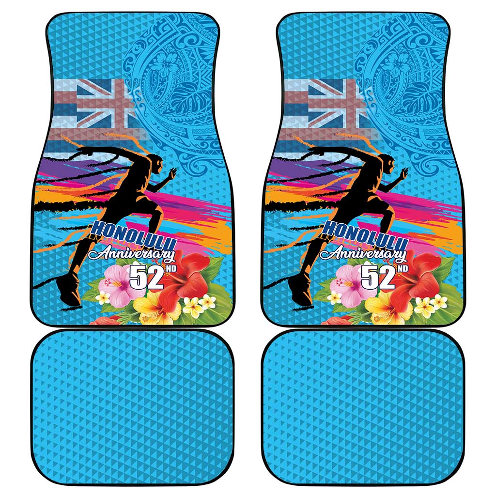 Honolulu Anniversary 52nd Running Car Mats Marathon Competition Kakau Pattern Blue Color