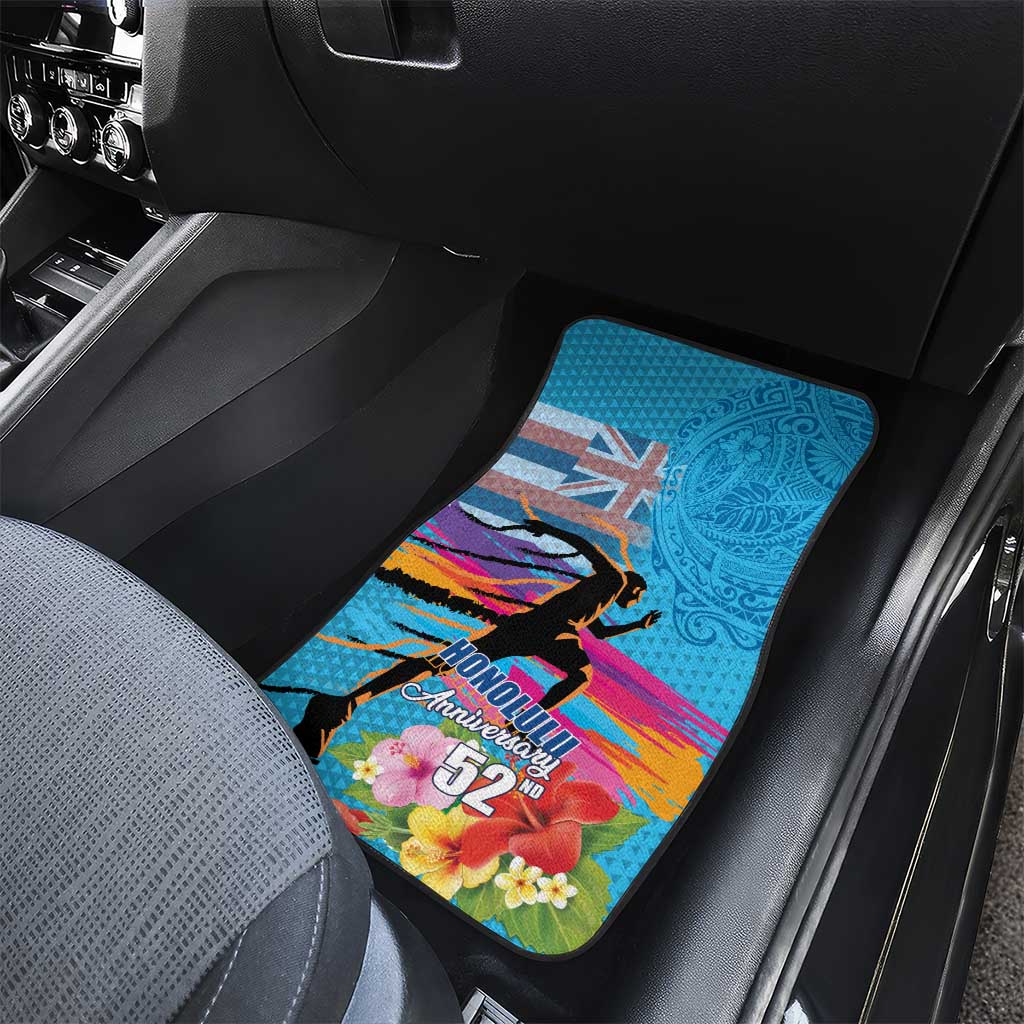Honolulu Anniversary 52nd Running Car Mats Marathon Competition Kakau Pattern Blue Color