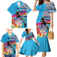 Honolulu Anniversary 52nd Running Family Matching Mermaid Dress and Hawaiian Shirt Marathon Competition Kakau Pattern Blue Color