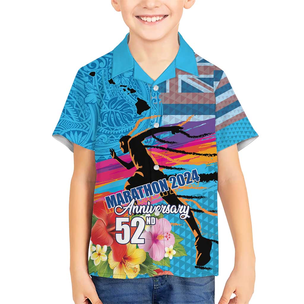 Honolulu Anniversary 52nd Running Kid Hawaiian Shirt Marathon Competition Kakau Pattern Blue Color LT03 Kid Blue - Polynesian Pride