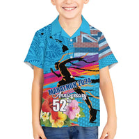 Honolulu Anniversary 52nd Running Kid Hawaiian Shirt Marathon Competition Kakau Pattern Blue Color LT03 Kid Blue - Polynesian Pride
