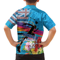 Honolulu Anniversary 52nd Running Kid Hawaiian Shirt Marathon Competition Kakau Pattern Blue Color LT03 - Polynesian Pride