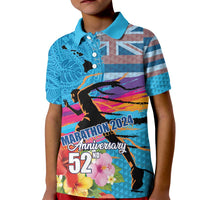 Honolulu Anniversary 52nd Running Kid Polo Shirt Marathon Competition Kakau Pattern Blue Color LT03 Kid Blue - Polynesian Pride