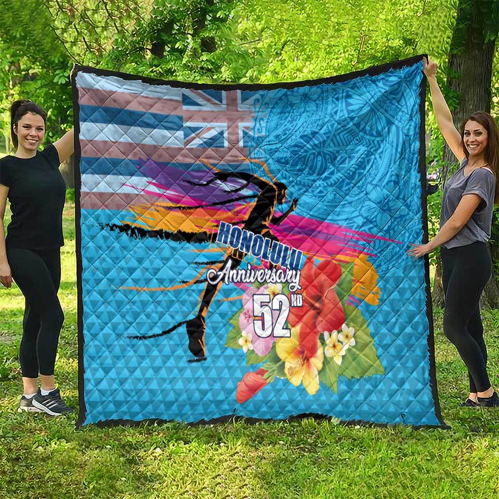 Honolulu Anniversary 52nd Running Quilt Marathon Competition Kakau Pattern Blue Color LT03 - Polynesian Pride
