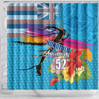 Honolulu Anniversary 52nd Running Shower Curtain Marathon Competition Kakau Pattern Blue Color