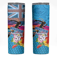 Honolulu Anniversary 52nd Running Skinny Tumbler Marathon Competition Kakau Pattern Blue Color