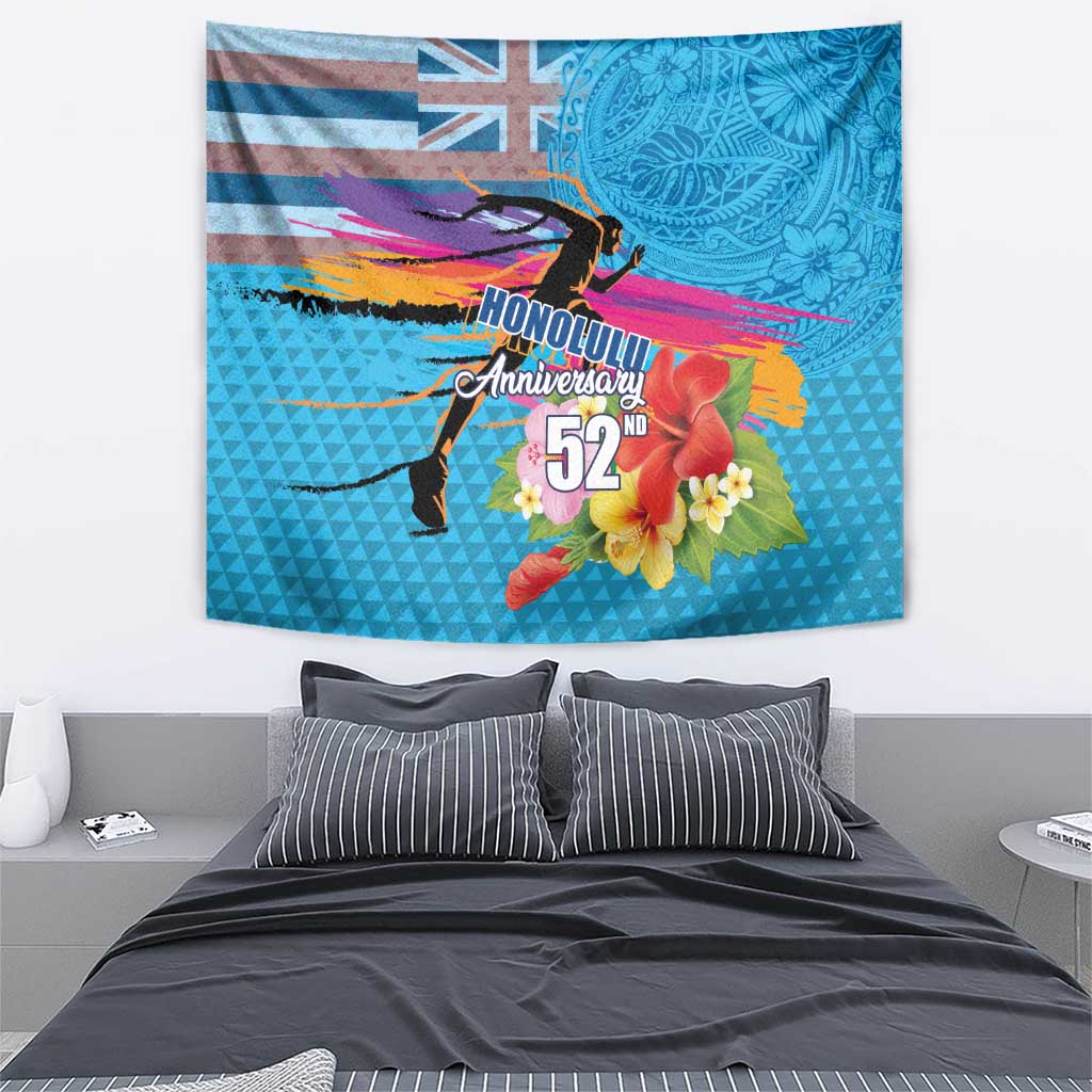 Honolulu Anniversary 52nd Running Tapestry Marathon Competition Kakau Pattern Blue Color LT03 - Polynesian Pride