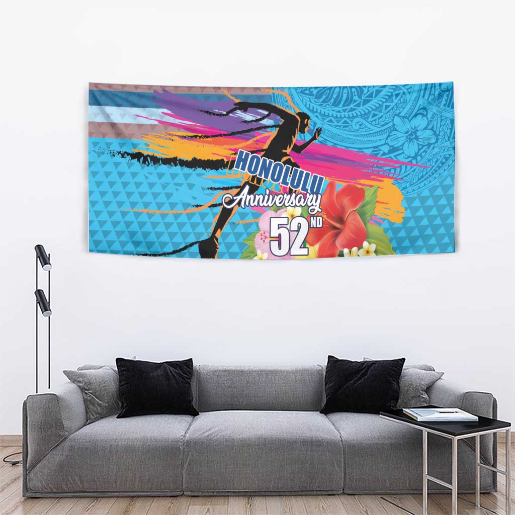 Honolulu Anniversary 52nd Running Tapestry Marathon Competition Kakau Pattern Blue Color LT03 - Polynesian Pride