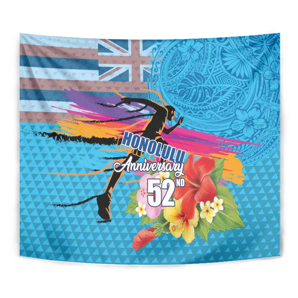 Honolulu Anniversary 52nd Running Tapestry Marathon Competition Kakau Pattern Blue Color LT03 - Polynesian Pride