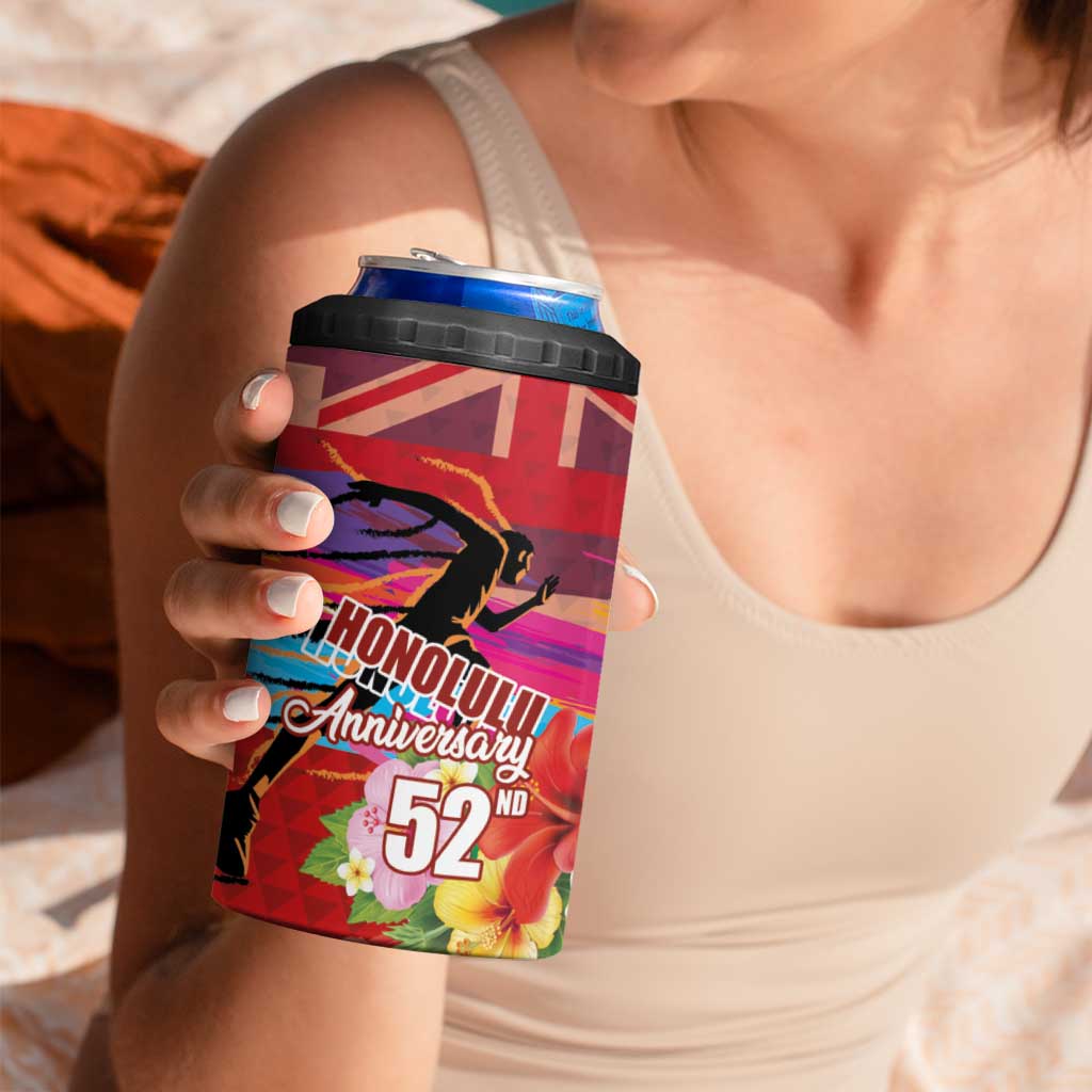 Honolulu Anniversary 52nd Running 4 in 1 Can Cooler Tumbler Marathon Competition Kakau Pattern Red Color