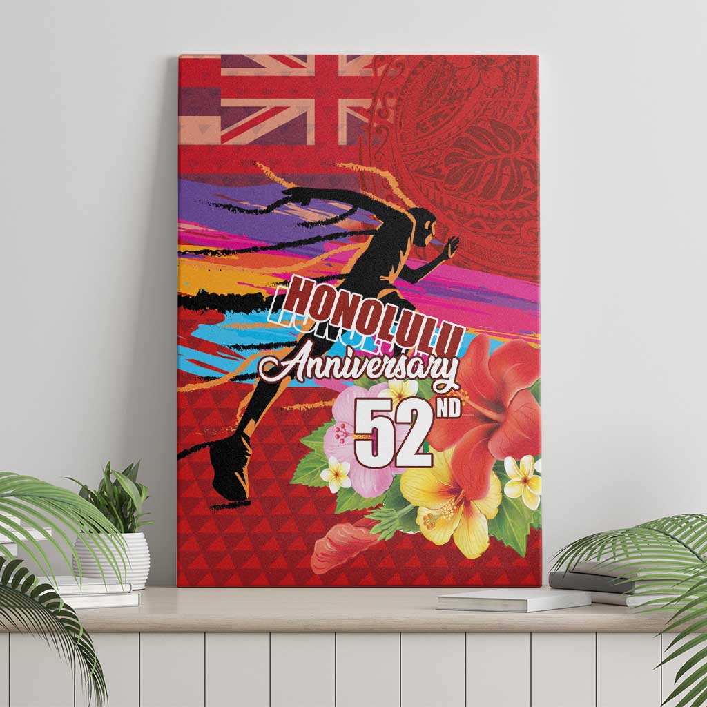 Honolulu Anniversary 52nd Running Canvas Wall Art Marathon Competition Kakau Pattern Red Color