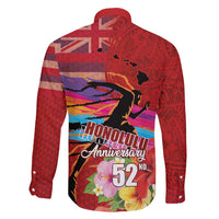 Honolulu Anniversary 52nd Running Family Matching Long Sleeve Bodycon Dress and Hawaiian Shirt Marathon Competition Kakau Pattern Red Color