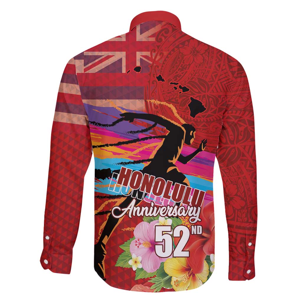 Honolulu Anniversary 52nd Running Family Matching Puletasi and Hawaiian Shirt Marathon Competition Kakau Pattern Red Color