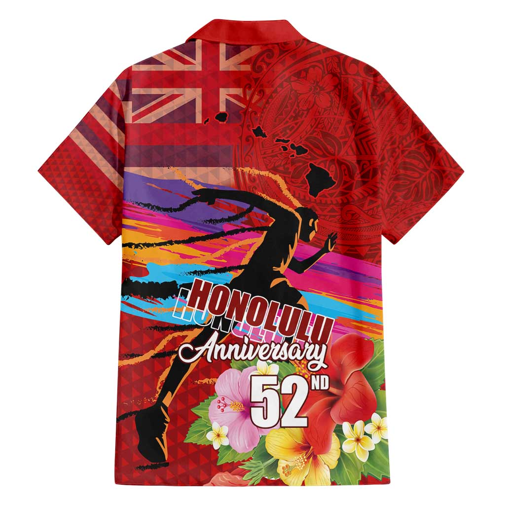 Honolulu Anniversary 52nd Running Family Matching Tank Maxi Dress and Hawaiian Shirt Marathon Competition Kakau Pattern Red Color