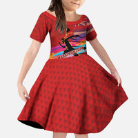 Honolulu Anniversary 52nd Running Kid Short Sleeve Dress Marathon Competition Kakau Pattern Red Color LT03 KID Red - Polynesian Pride