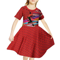Honolulu Anniversary 52nd Running Kid Short Sleeve Dress Marathon Competition Kakau Pattern Red Color LT03 - Polynesian Pride