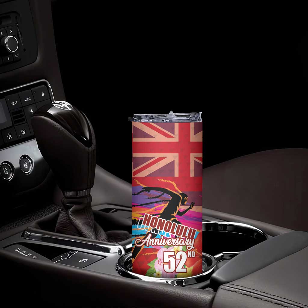 Honolulu Anniversary 52nd Running Skinny Tumbler Marathon Competition Kakau Pattern Red Color