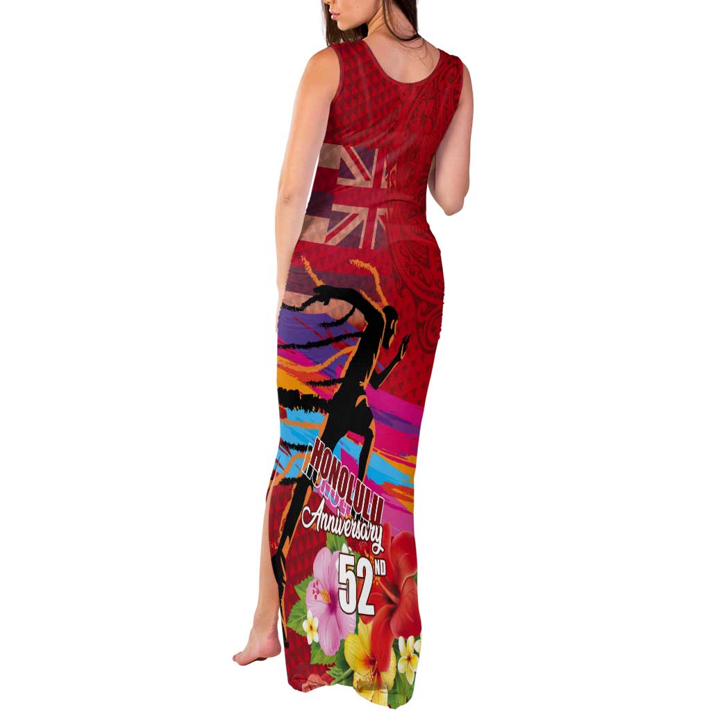 Honolulu Anniversary 52nd Running Tank Maxi Dress Marathon Competition Kakau Pattern Red Color