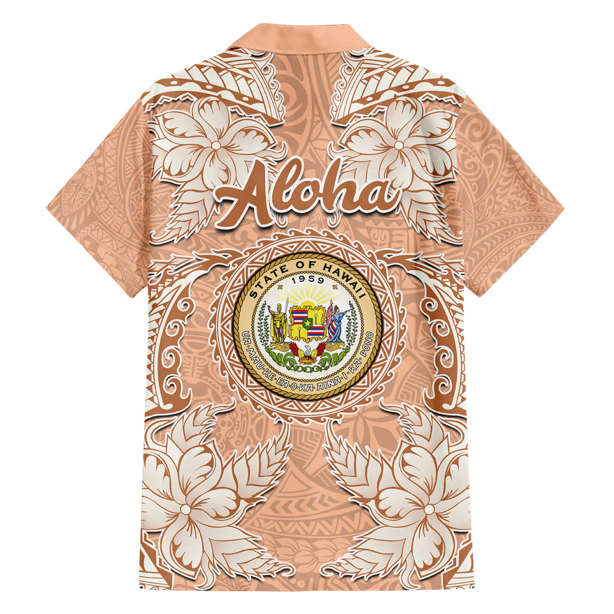 Hawaii Tropical Flowers with Kakau Tribal Family Matching Summer Maxi Dress and Hawaiian Shirt Peach Fuzz Color LT03 - Polynesian Pride