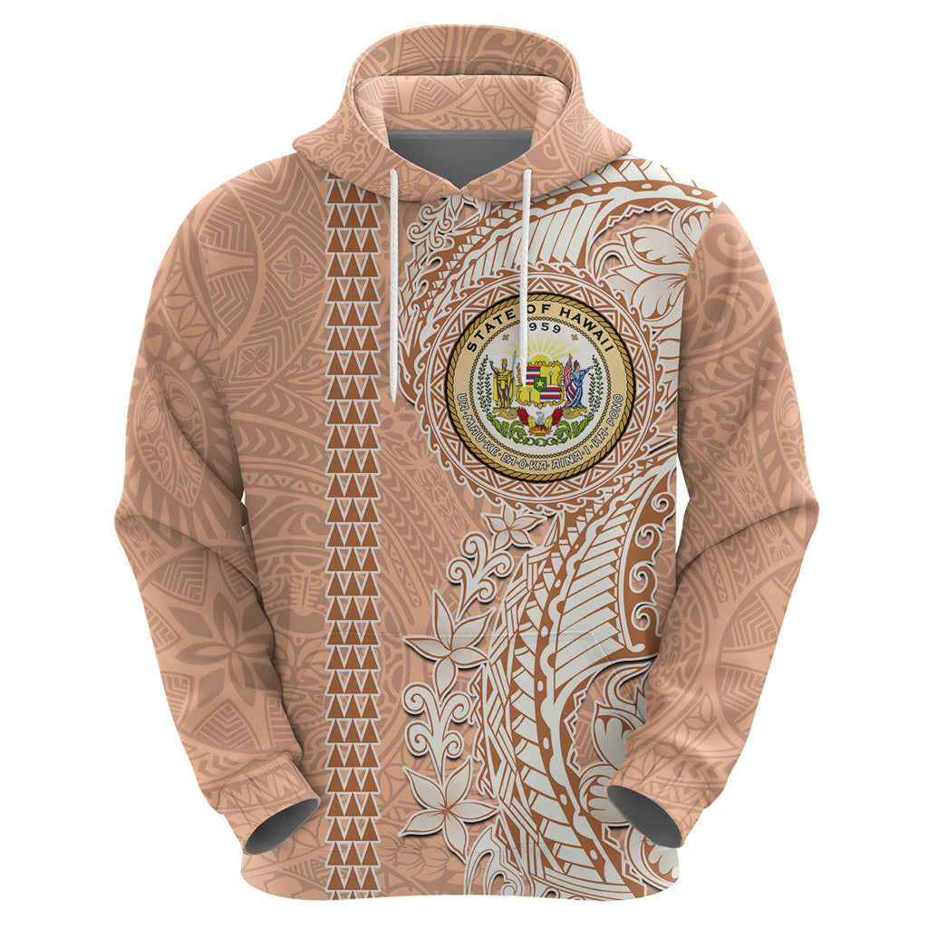 Hawaii Tropical Flowers with Kakau Tribal Hoodie Peach Fuzz Color LT03 - Polynesian Pride