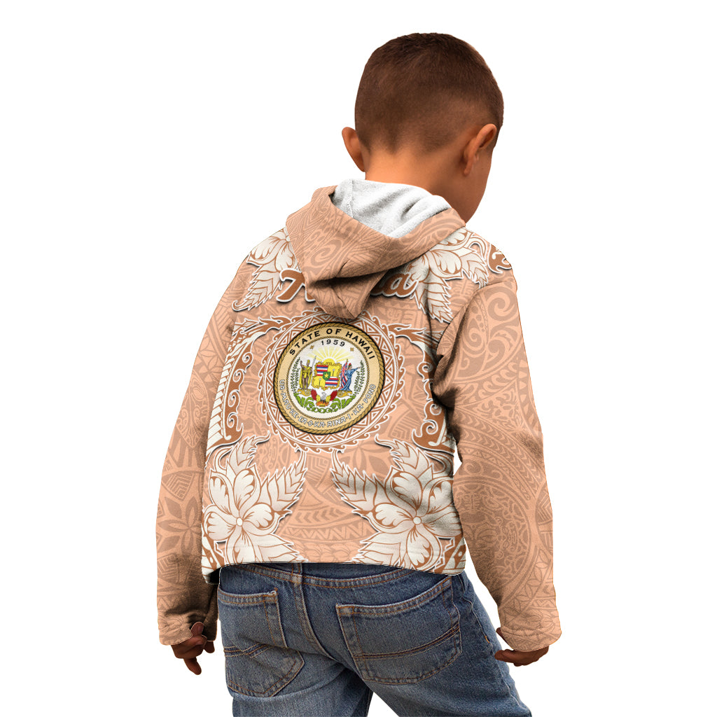 Hawaii Tropical Flowers with Kakau Tribal Kid Hoodie Peach Fuzz Color LT03 - Polynesian Pride