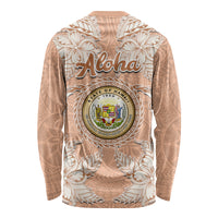 Hawaii Tropical Flowers with Kakau Tribal Long Sleeve Shirt Peach Fuzz Color LT03 - Polynesian Pride