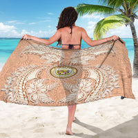 Hawaii Tropical Flowers with Kakau Tribal Sarong Peach Fuzz Color LT03 - Polynesian Pride