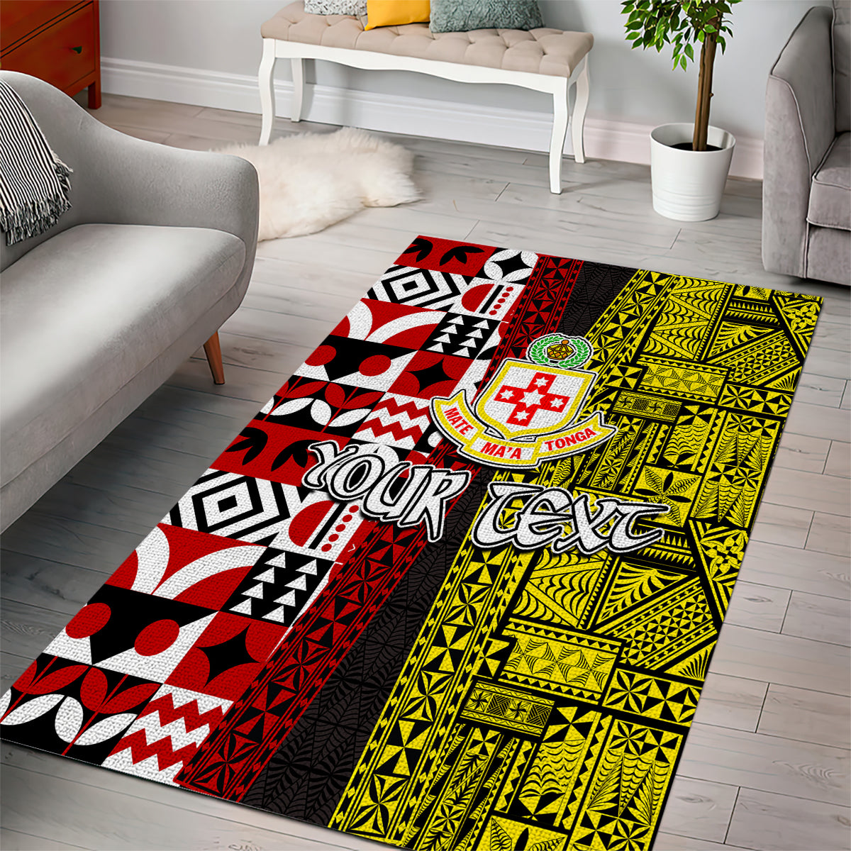Tonga Kolisi Tonga Area Rug Ngatu and Geometric Pattern LT03 - Polynesian Pride