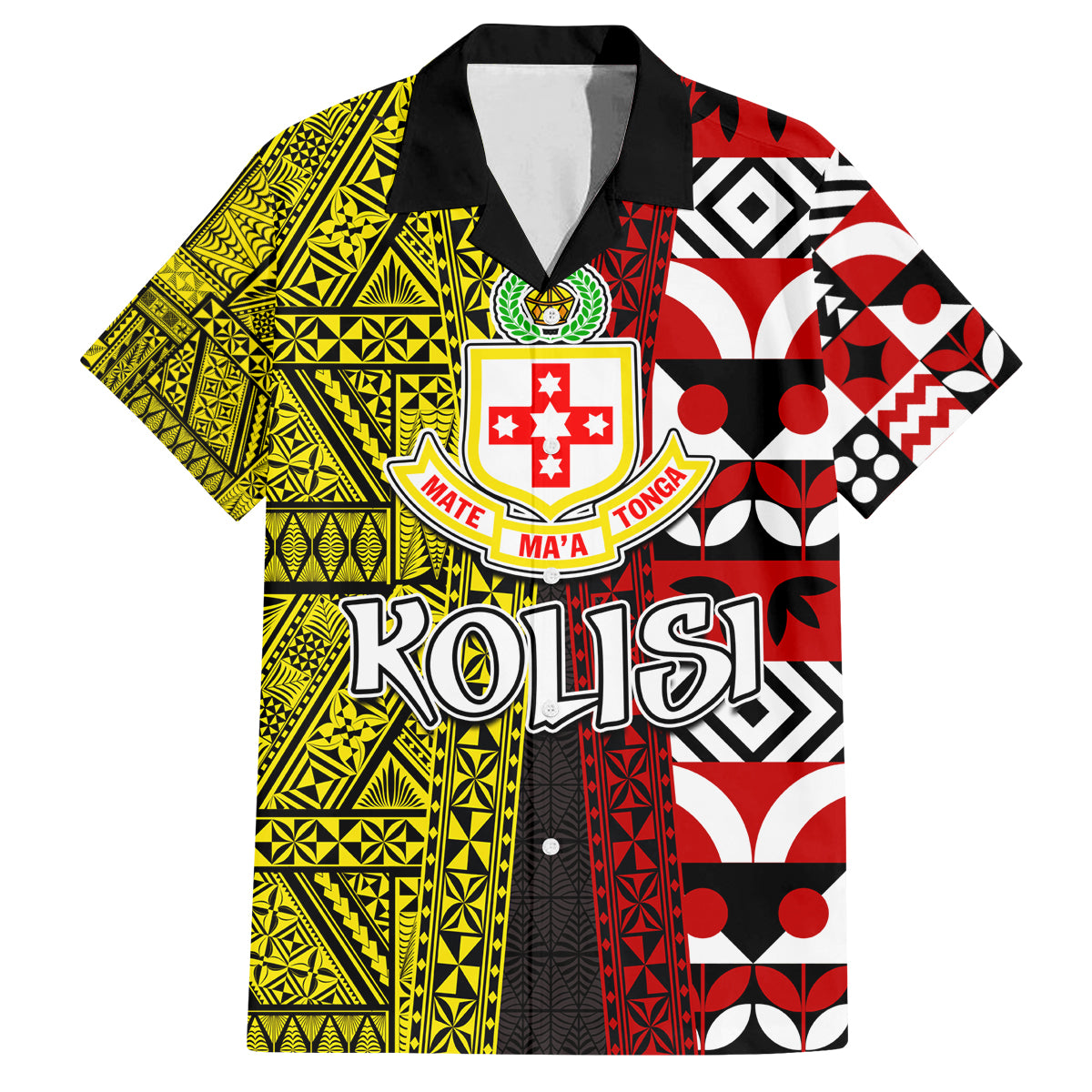 Tonga Kolisi Tonga Family Matching Puletasi Dress and Hawaiian Shirt Ngatu and Geometric Pattern LT03 Dad's Shirt - Short Sleeve Red - Polynesian Pride