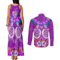 Polynesian Valentine Day Couples Matching Tank Maxi Dress and Long Sleeve Button Shirt Love Couple Turtle Maori Hibiscus Purple LT03 - Polynesian Pride