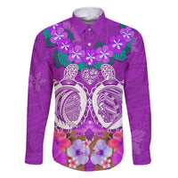 Polynesian Valentine Day Family Matching Off Shoulder Maxi Dress and Hawaiian Shirt Love Couple Turtle Maori Hibiscus Purple LT03 Dad's Shirt - Long Sleeve Purple - Polynesian Pride