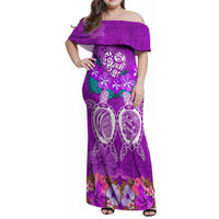 Polynesian Valentine Day Family Matching Off Shoulder Maxi Dress and Hawaiian Shirt Love Couple Turtle Maori Hibiscus Purple LT03 Mom's Dress Purple - Polynesian Pride