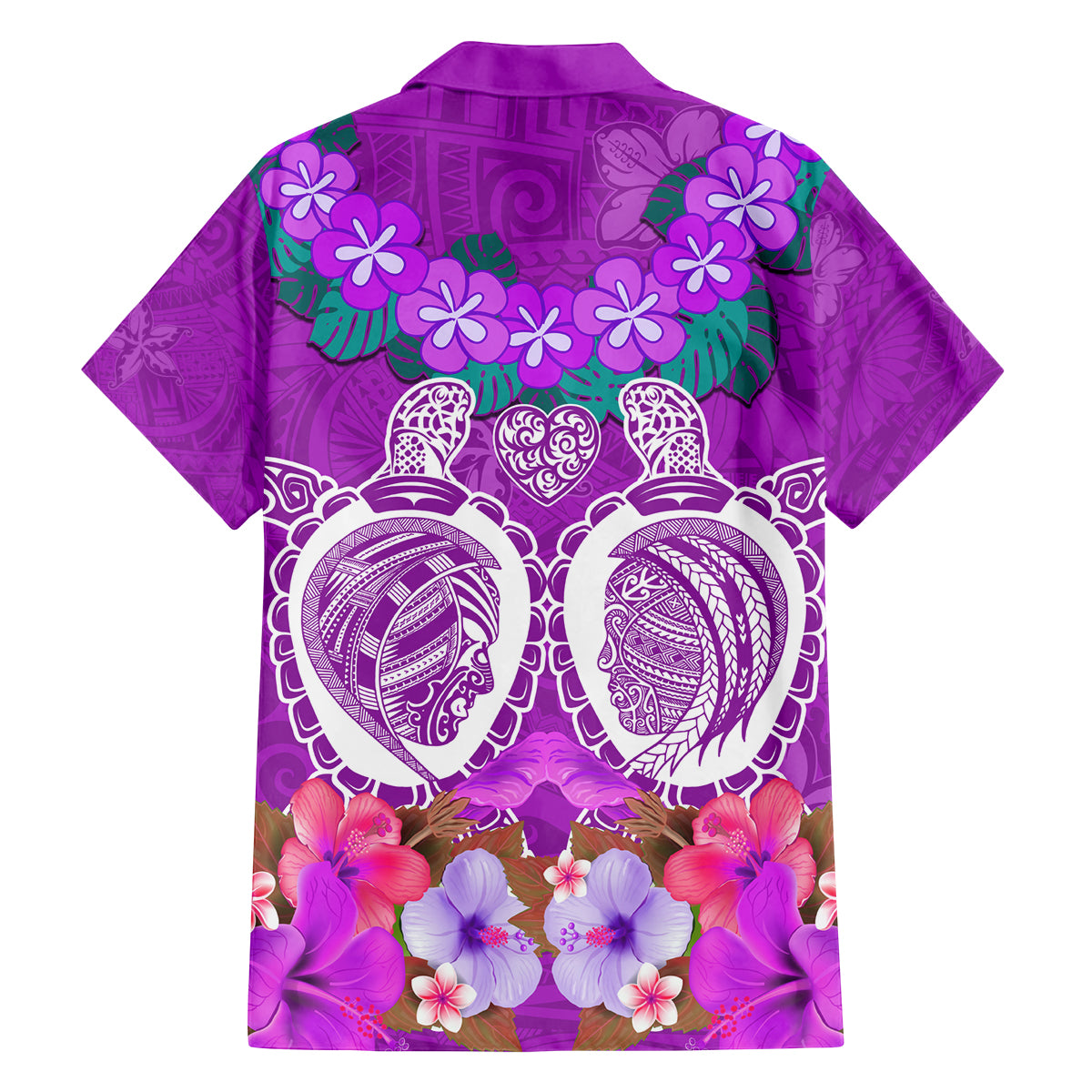 Polynesian Valentine Day Family Matching Off Shoulder Short Dress and Hawaiian Shirt Love Couple Turtle Maori Hibiscus Purple LT03 - Polynesian Pride