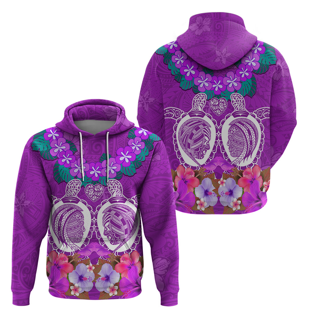 Polynesian Valentine Day Hoodie Love Couple Turtle Maori Hibiscus Purple LT03 - Polynesian Pride
